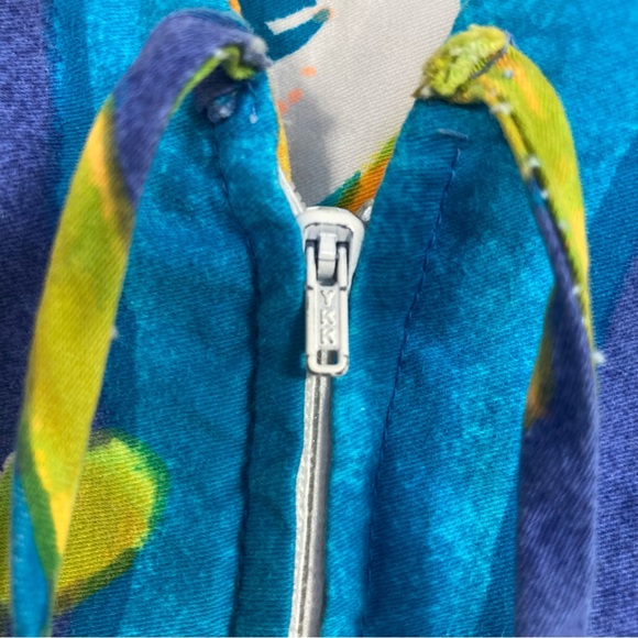 Vintage Sears 100% Cotton Bright Floral Dress SZ S Blue Yellow Cover-Up Zips - Picture 4 of 12